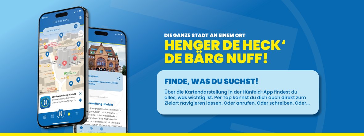 Navigations- und Kontaktmöglichkeiten in der Hünfeld-App