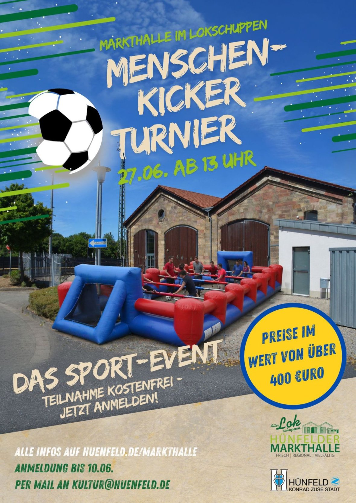 Plakat zur Anmeldung zum Menschenkicker Turnier