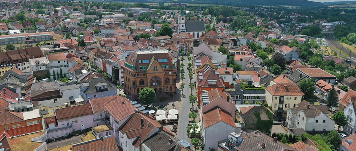 Luftaufnahme vom Rathaus Hünfeld
