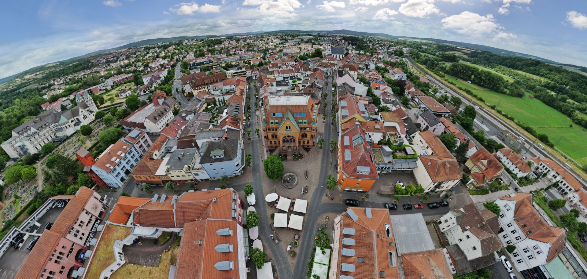 Luftbild von der Hünfelder Innenstadt