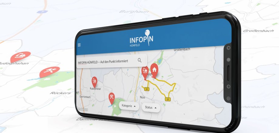Smartphone mit Info-Pin in mobiler Ansicht 